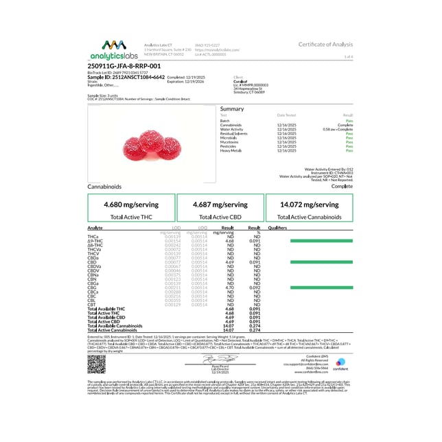 JAMS - Raspberry Pomegranate (H) Remix Fast Acting Ratio Jellies (4.68mg THC 4.69mg CBD 4.70mg CBG 20pk) C0030001331 - Image 3