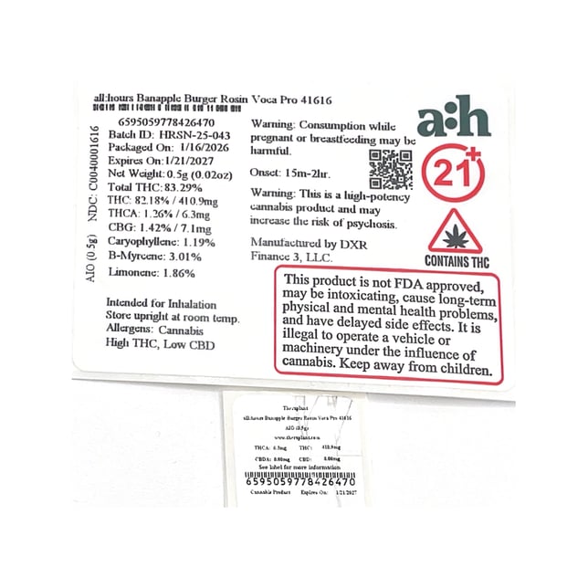 all:hours - Banapple Burger (H) Live Rosin Voca Pro Disposable Vape (0.5g) C0040001616 - Image 2