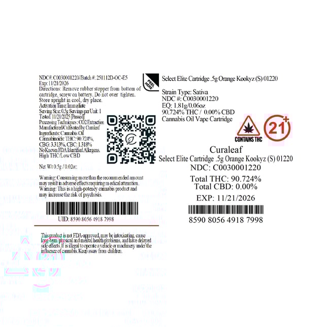 Select Orange Kookyz (S) Elite Vape Cartridge C0030001220 - Image 3 Select Orange Kookyz (S) Elite Vape Cartridge C0030001220 - Image 3