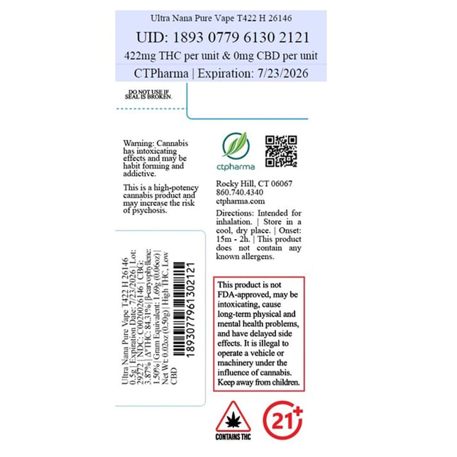 CTPharma  Ultra Nana (H) Vape Cartridge  C0020026146 - Image 2