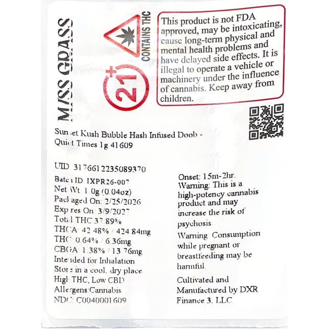 Miss Grass - Sunset Kush (I) BH Infused Pre-Roll 1pk (1g) C0040001609 - Image 2