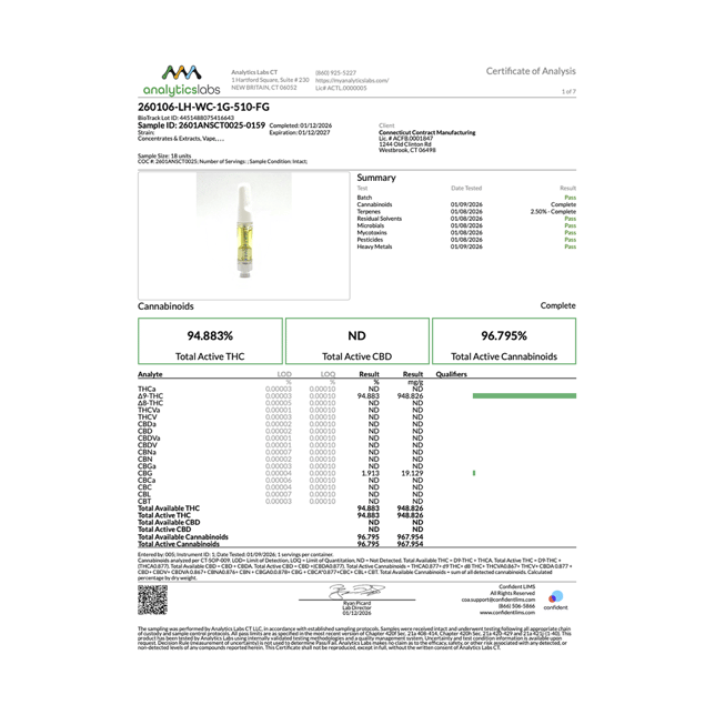 Lighthouse  Wedding Cake (I) Live Resin Vape Cartridge  C0060000392 - Image 3