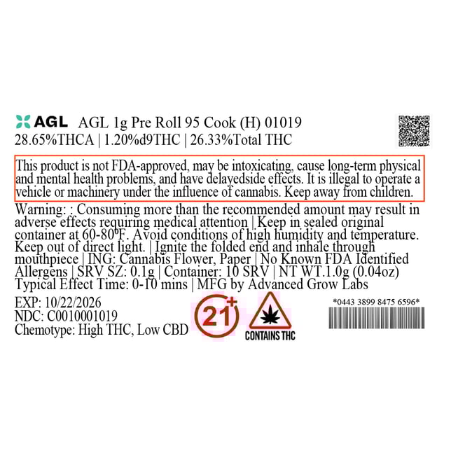 AGL - 95 Cook (H) 1g Pre-Roll 1pk (1g) C0010001019 - Image 3