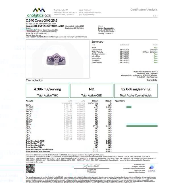 Coast Cannabis Co. - Goodnight Grape (I) Gummies (4.39mg THC 27.68mg CBN 20pk) C0070000340 - Image 3