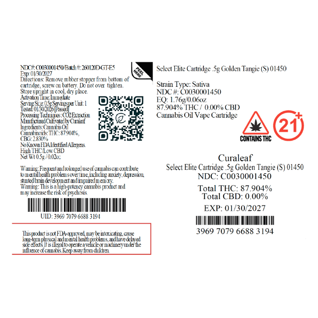 Select  Golden Tangie (S) Elite Vape Cartridge  C0030001450 - Image 3