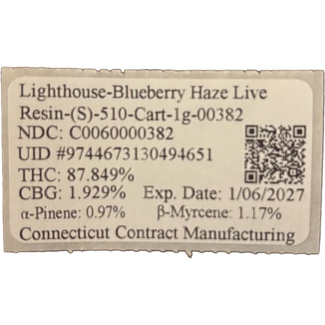 Lighthouse - Blueberry Haze (S) Live Resin Vape Cartridge (1g) C0060000382 - Image 2