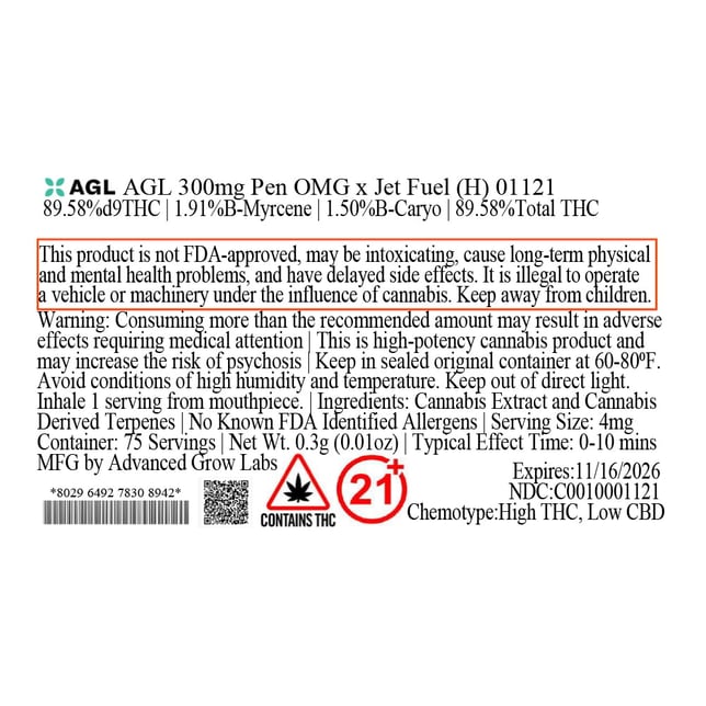 AGL - OMG x Jet Fuel (H) Disposable Vape (0.3g) C0010001121 - Image 3