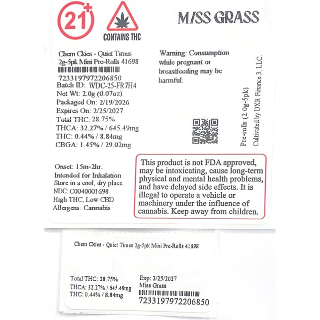 Miss Grass - Chem Ckies (I) 0.4g Pre-Rolls 5pk (2g) C0040001698 - Image 2