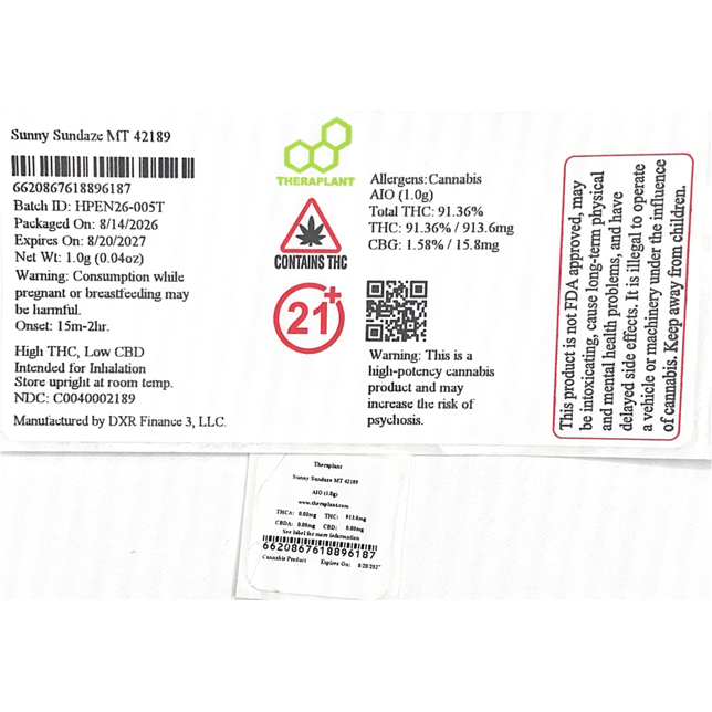 Theraplant - Sunny Sundaze (H) Mini Tank Disposable (1g) C0040002189 - Image 2
