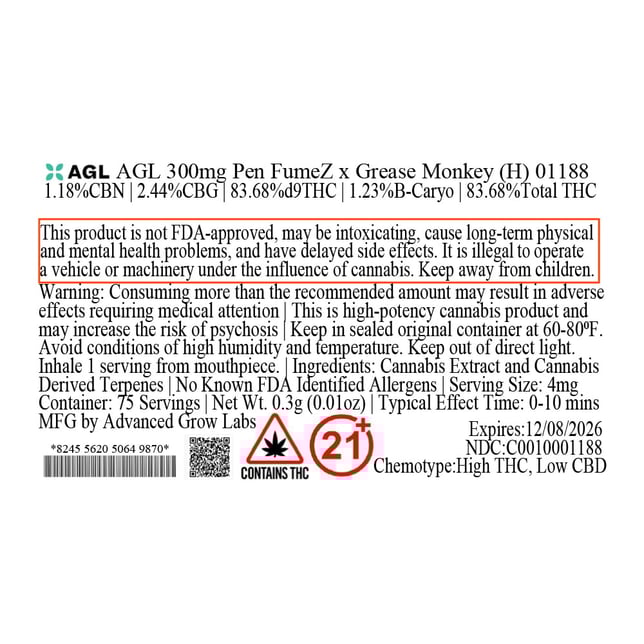 AGL - FumeZ x Grease Monkey (H) Disposable Vape (0.3g) C0010001188 - Image 3