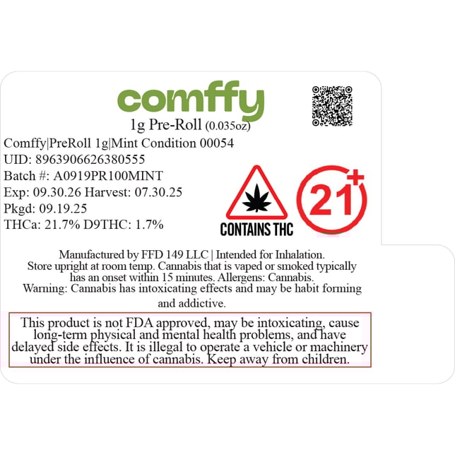 Comffy - Mint Condition (S) 1g Pre-Roll 1pk (1g) C0140000054 - Image 2
