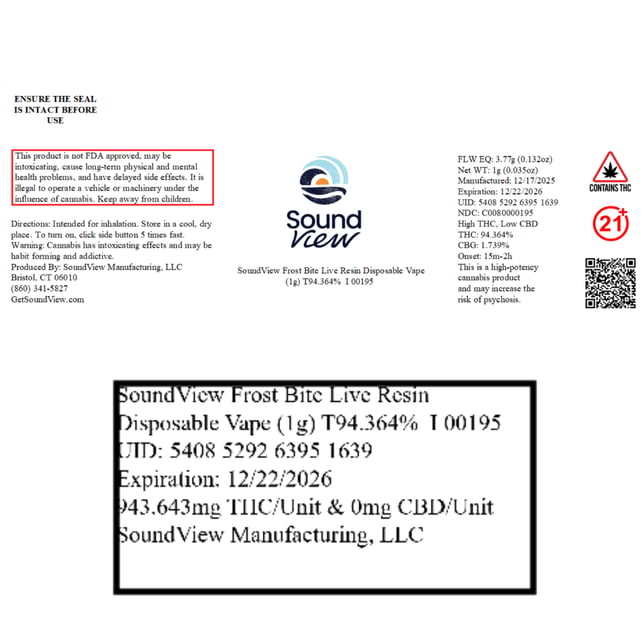 SoundView - Frost Bite (I) Live Resin Disposable Vape (1g) C0080000195 - Image 2