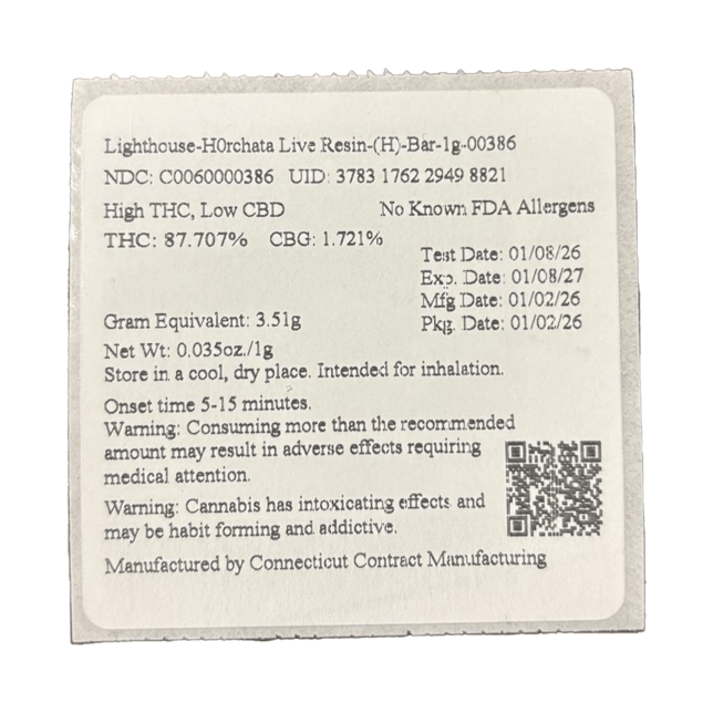 Lighthouse - Horchata (H) Live Resin Disposable Vape (1g) C0060000386 - Image 3