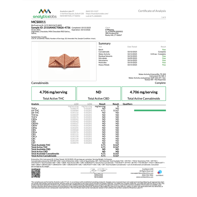 Encore - Milk (S) RSO Chocolate (9.42mg 10pk) C0020026449 - Image 3