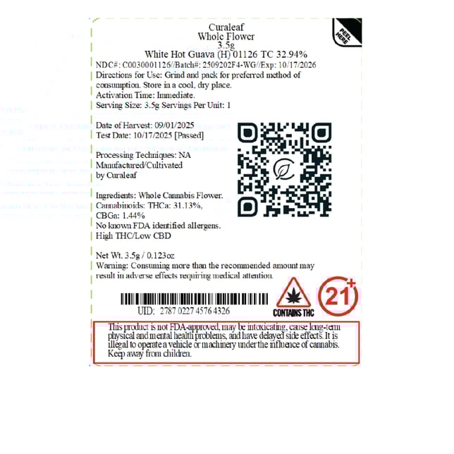 Curaleaf - White Hot Guava (H) Flower C0030001126 - Image 4 Curaleaf - White Hot Guava (H) Flower C0030001126 - Image 4