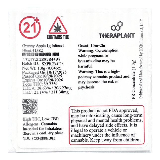 Theraplant - Granny Apple (S) Infused Blunt 1pk (1g) C0040001382 *NP - Image 2