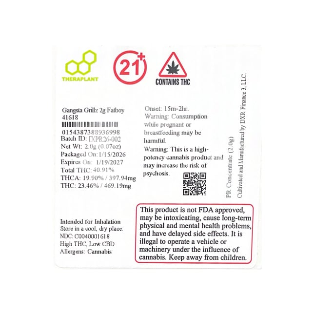 Theraplant - Gangsta Grillz (I) Fatboy Infused Pre-Roll 1pk (2g) C0040001618 - Image 2