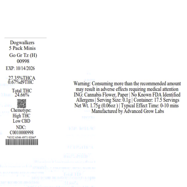 Dogwalkers - Go Gr Tz (H) 0.35g Pre-Rolls 5pk (1.75g) C0010000998 - Image 3