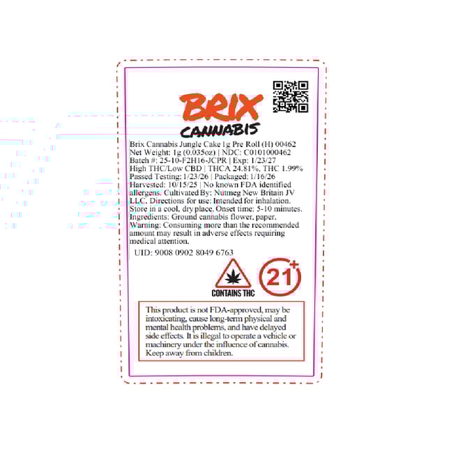 BRIX Cannabis - Jungle Cake (H) 1g Pre-Roll 1pk (1g) C0101000462 - Image 2