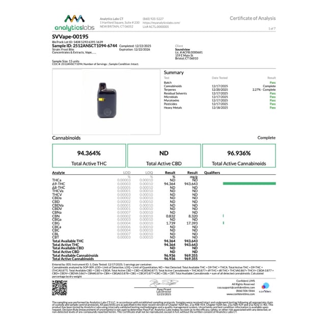 SoundView - Frost Bite (I) Live Resin Disposable Vape (1g) C0080000195 - Image 3