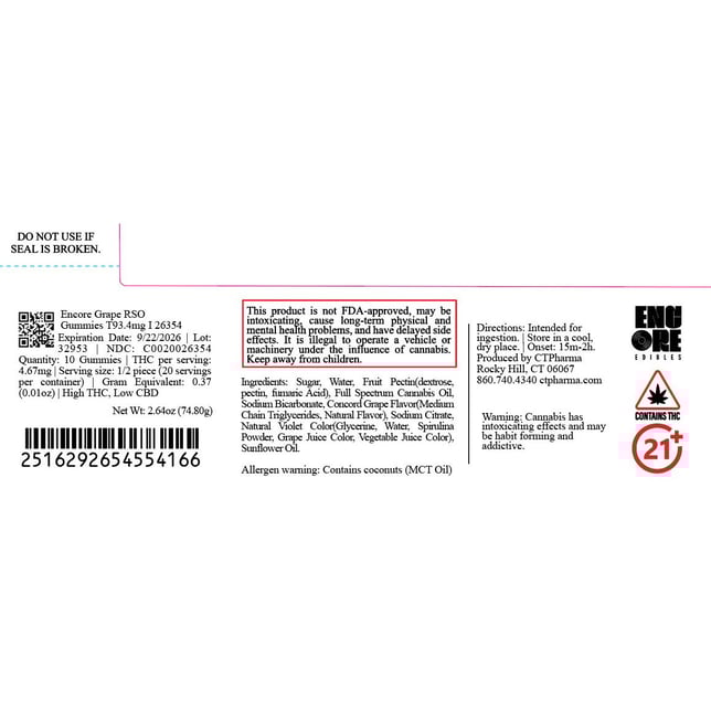 Encore - Grape (I) RSO Gummies (9.34mg 10pk) C0020026354 - Image 2 Encore - Grape (I) RSO Gummies (9.34mg 10pk) C0020026354 - Image 2