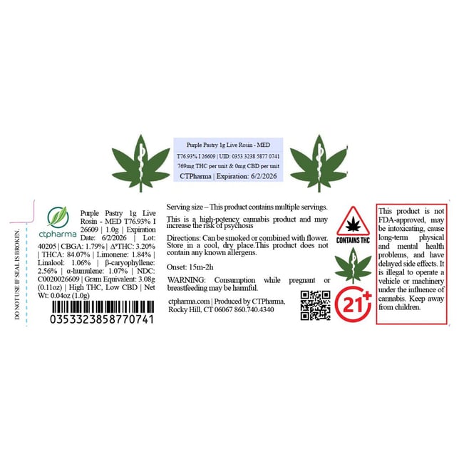CTPharma  Purple Pastry (I) Live Rosin  C0020026609 - Image 2