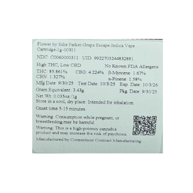 Edie Parker  Grape Escape (I) Vape Cartridge  C0060000311 *NP - Image 3