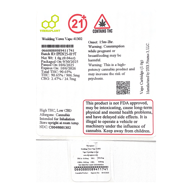 Theraplant  Wedding Vows (I) Vape Cartridge  C0040001302 - Image 2