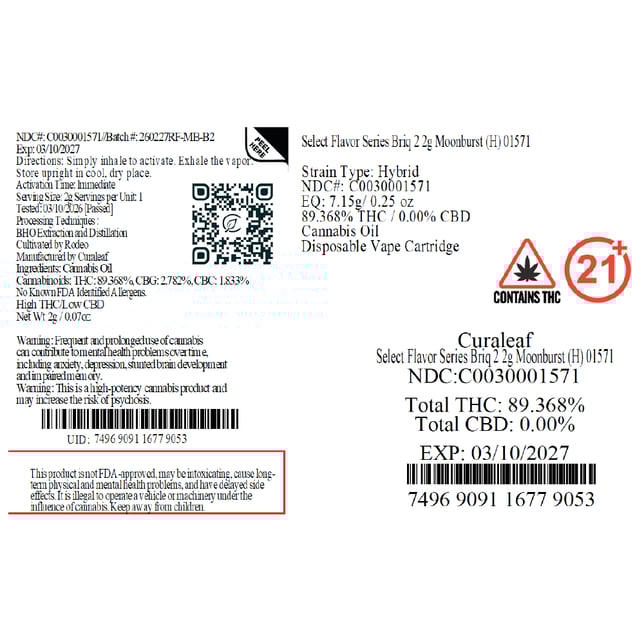 Select - Moonburst (H) BRIQ Flavor Series Disposable Vape (2g) C0030001571 - Image 2