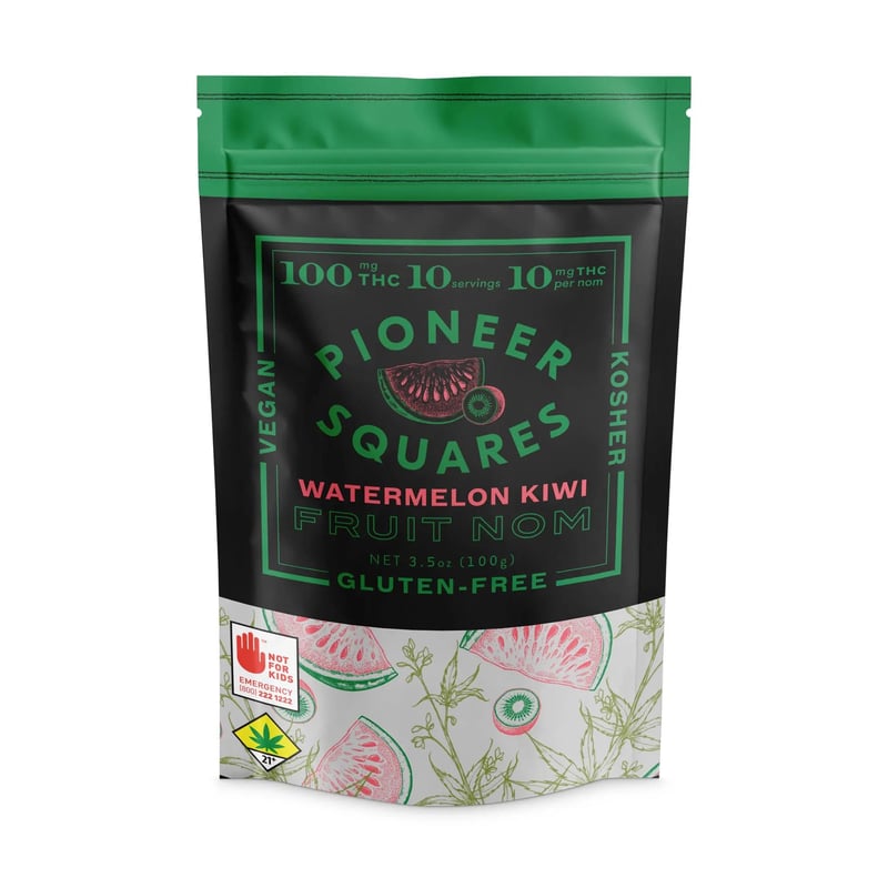 Pioneer Squares Gummies Watermelon Kiwi 10pk 100mg THC flavorful cannabis gummies with balanced fruity taste and consistent potency