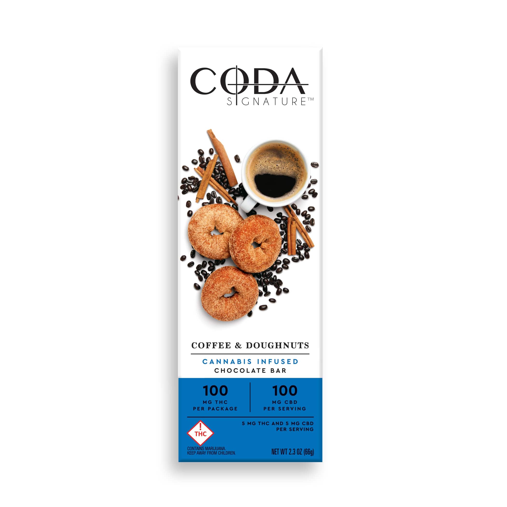 11 Coffee and Doughnuts (100mg CBD/100mg THC) Coda Signature Chocolate Bar Jane
