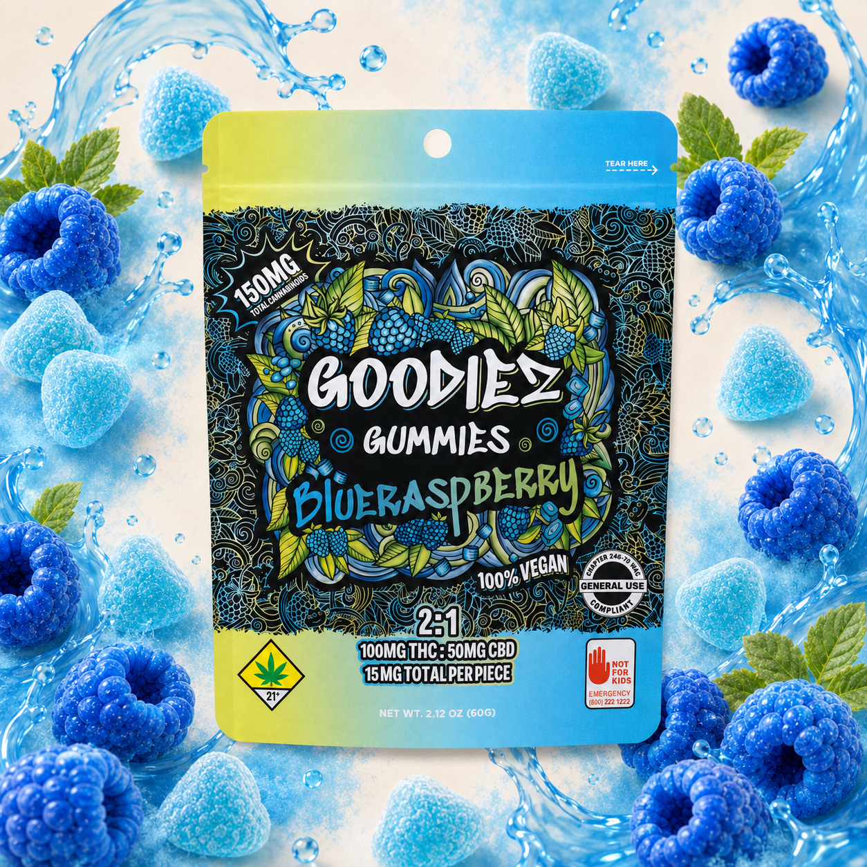 Sour Blue Raspberry 2:1 [10pk] (100mg THC/50mg CBD)