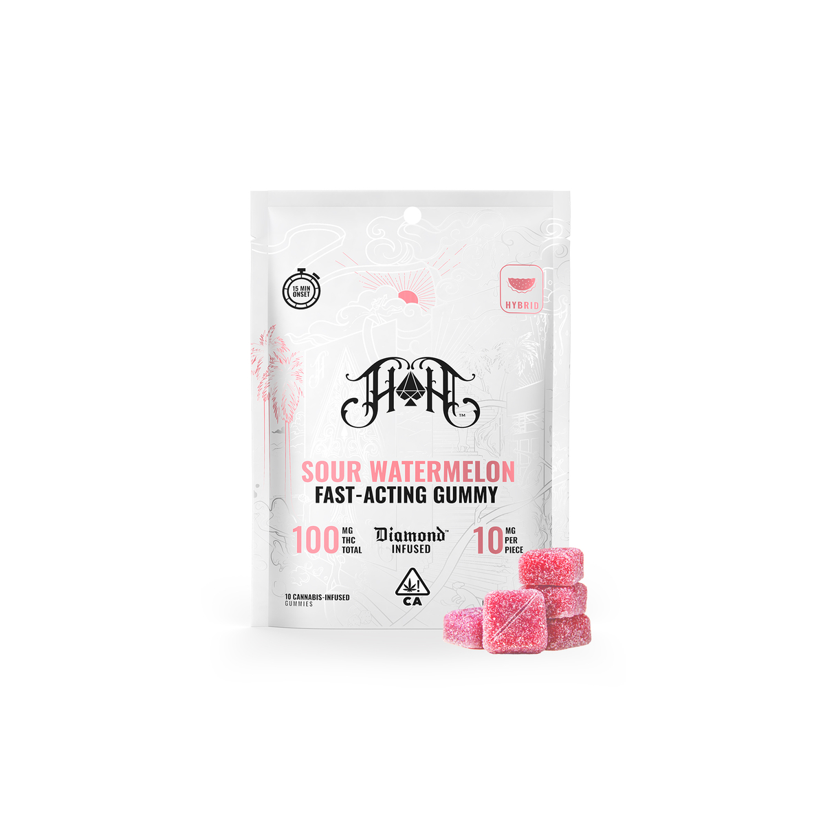 Sour Watermelon [10pk] (100mg) Heavy Hitters FastActing Gummy Jane