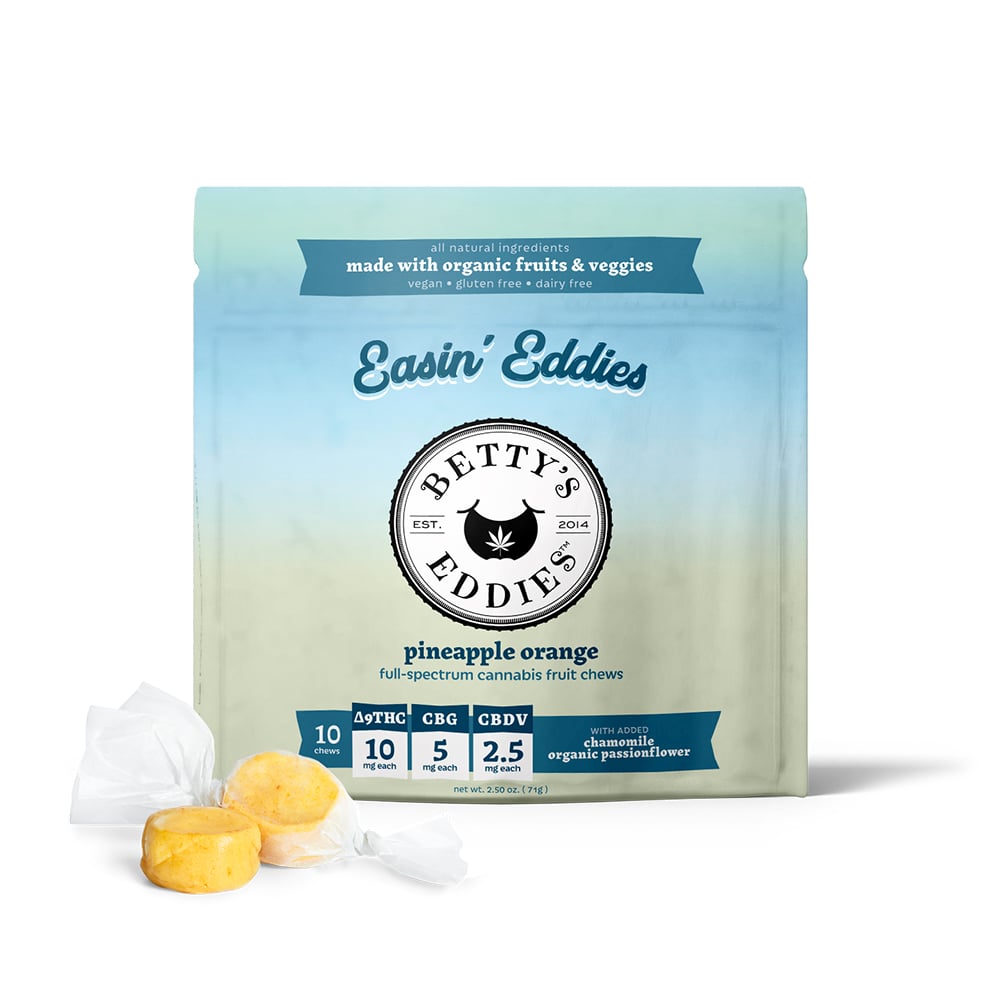 Easin’ Eddies Pineapple Orange [10pk] (100mg THC/50mg CBG/25mg CBDV) Stress Relief Fruit Chews