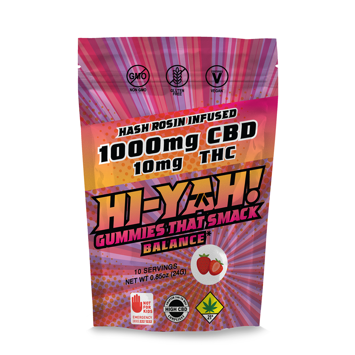 100:1 Strawberry Gummies [10pk] (1000mg CBD/10mg THC)