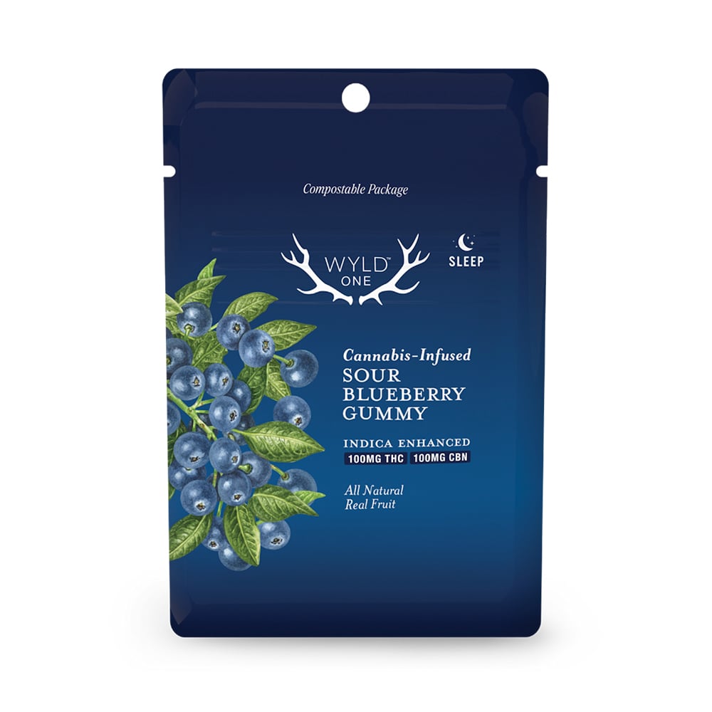 Wyld ONE: Sour Blueberry 1:1 CBN + Indica Gummy | 100mg THC:100mg CBN