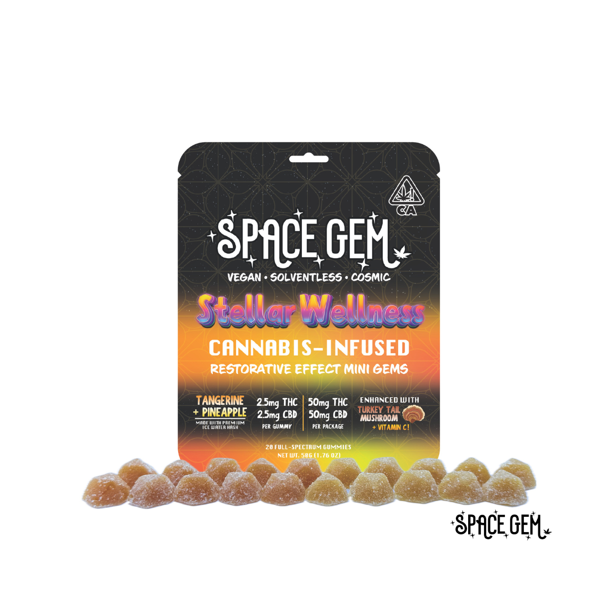 Mini Gems - Stellar Wellness - Tangerine Pineapple - 20pk 50mg CBD 50mg THC