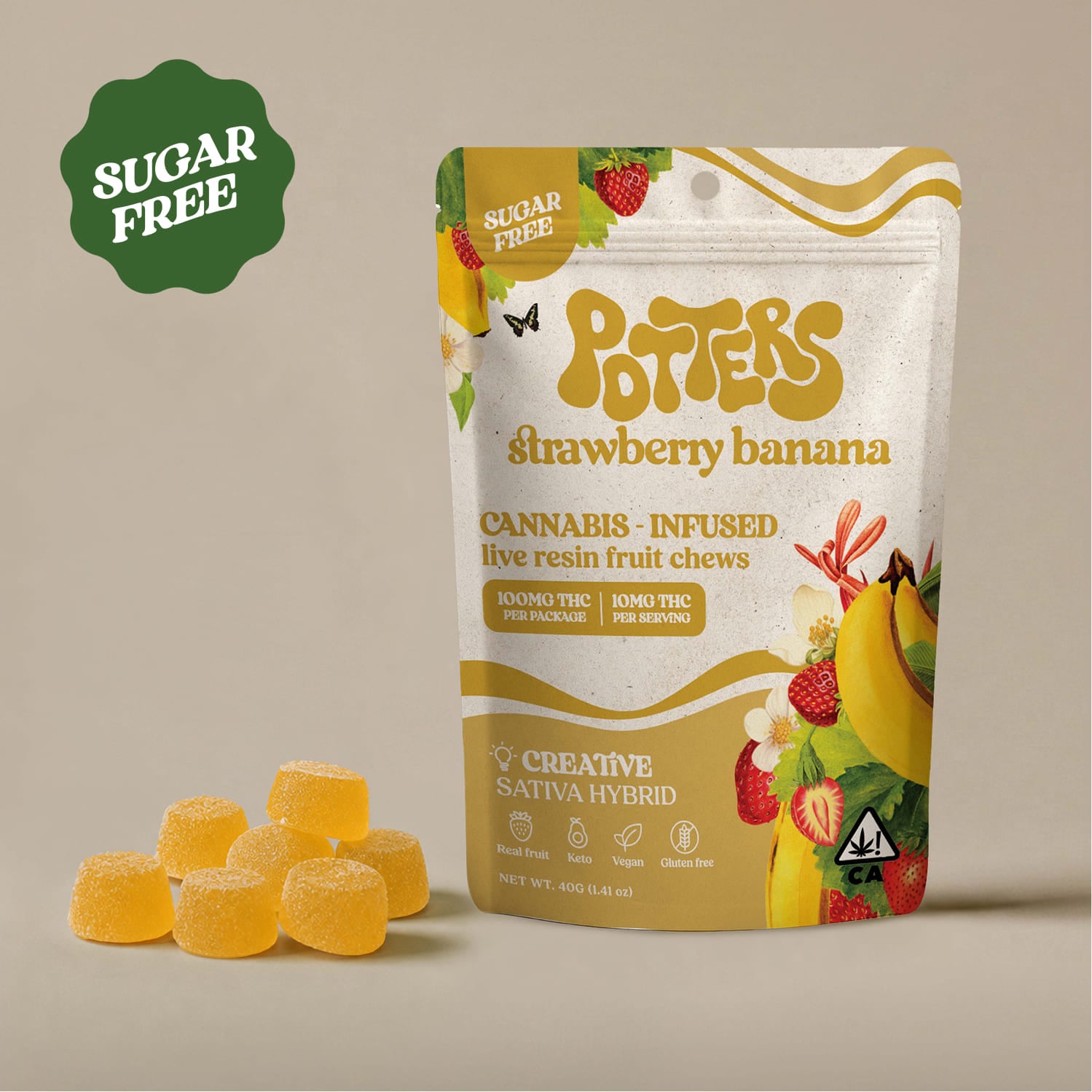 Strawberry Banana | Sugar-Free Live Resin Fruit Chews | 100mg THC | 10pk