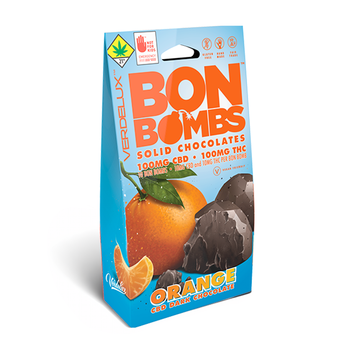 Chocolate BON BOMBS Orange Dark 1:1 (DOHC) Edibles - 10pk 100mg CBD | 100mg THC