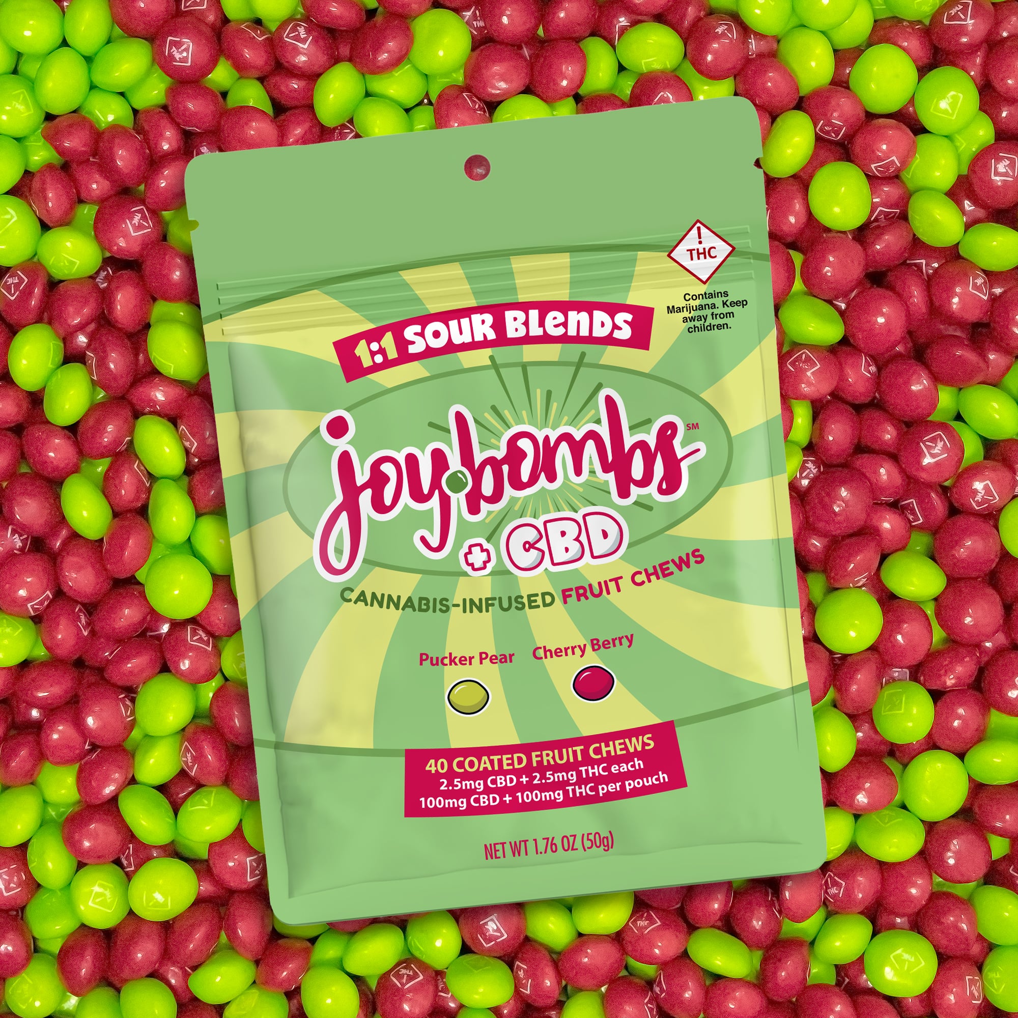 Joy Bombs + CBD 1:1 Sour Blends - 100mg THC (40pk / 2.5mg THC & 2.5mg CBD ea)