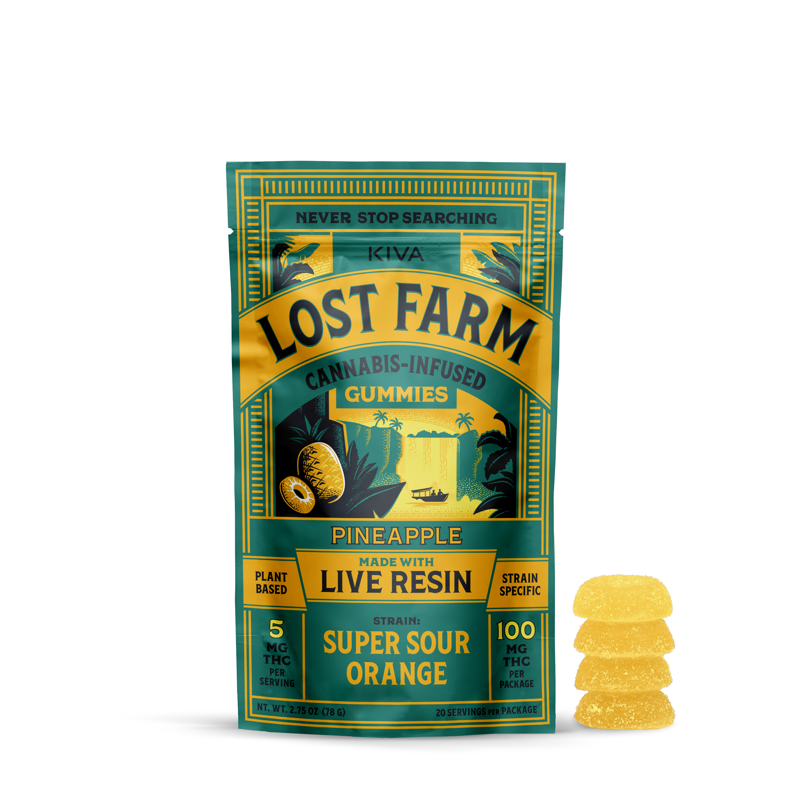 Shop KIVA - Lost Farm Super Sour Orange X Pineapple gummies (100mg