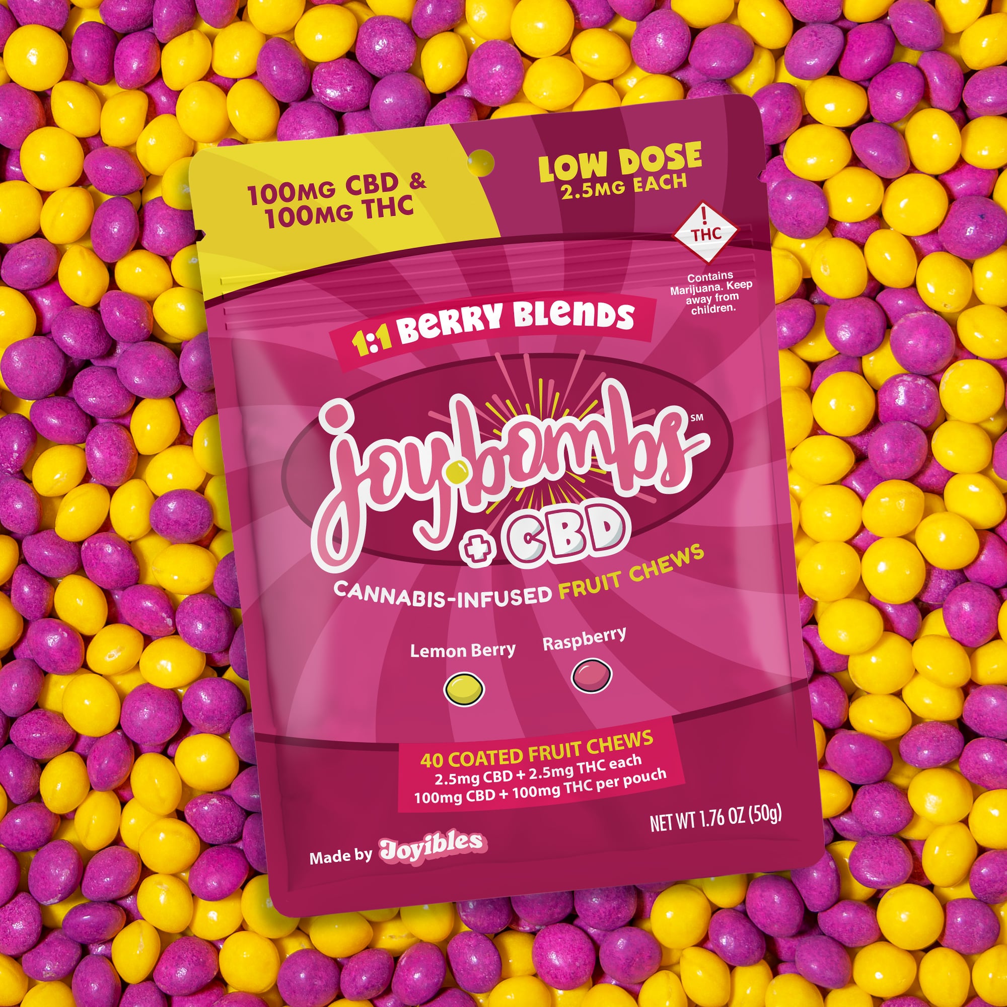 Joy Bombs + CBD 1:1 Berry Blends - 100mg THC (40pk / 2.5mg THC & 2.5mg CBD ea)