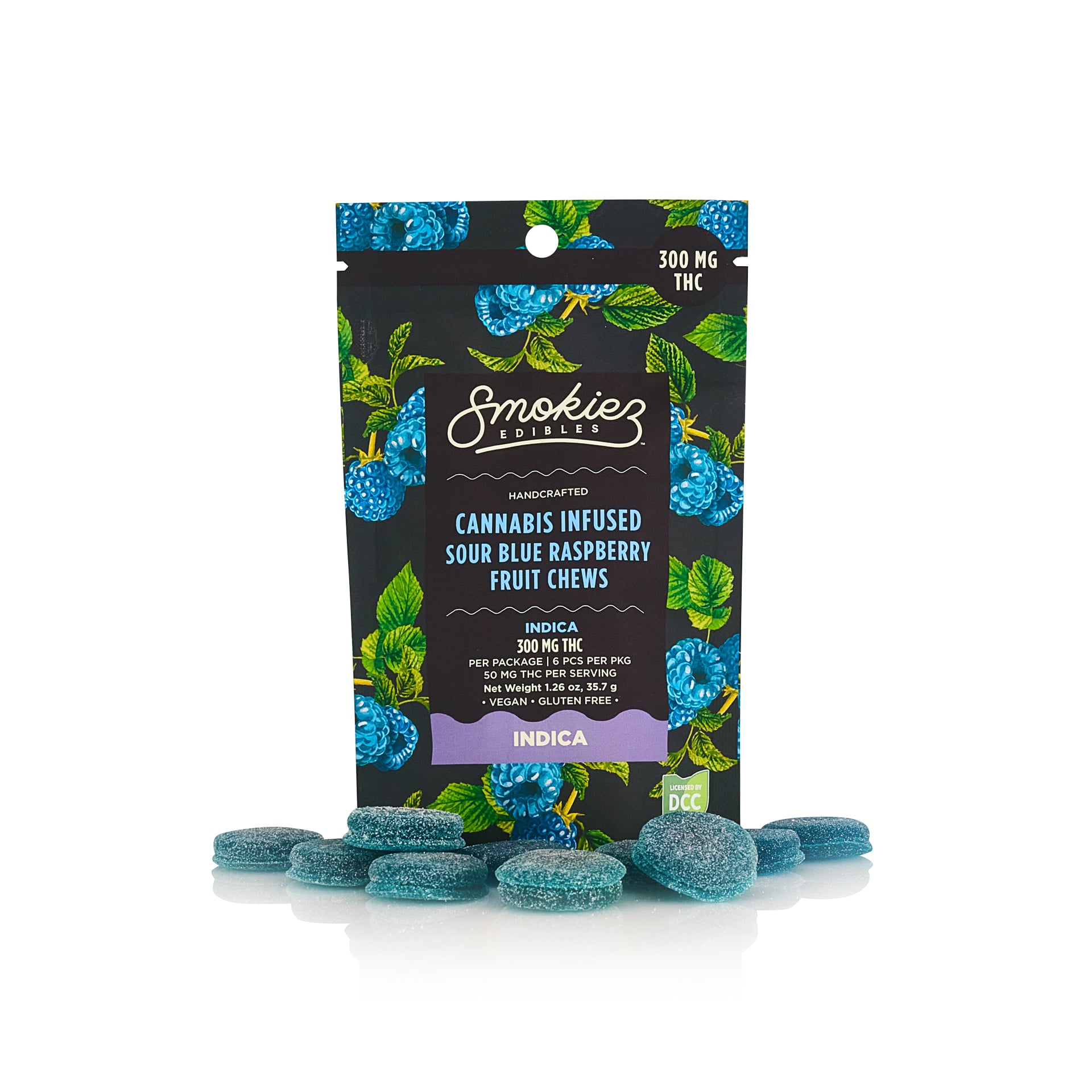 SMOKIEZ - SOUR BLUE RASPBERRY - GUMMIES - [300MG] - INDICA - 6PK