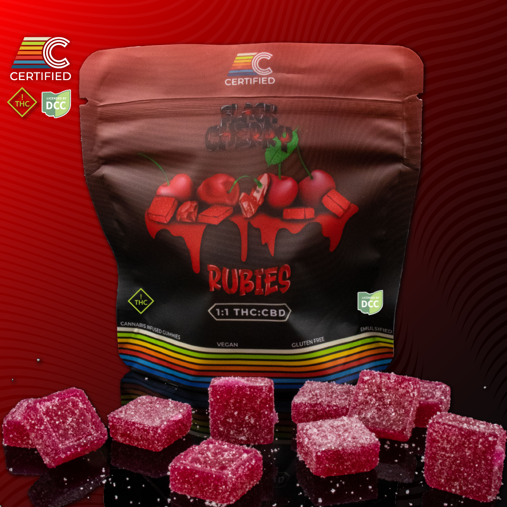 CERTIFIED CULTIVATORS - BLACK CHERRY RUBIES 1:1 - GUMMIES - [100MG THC / 100MG CBD] - 20PK