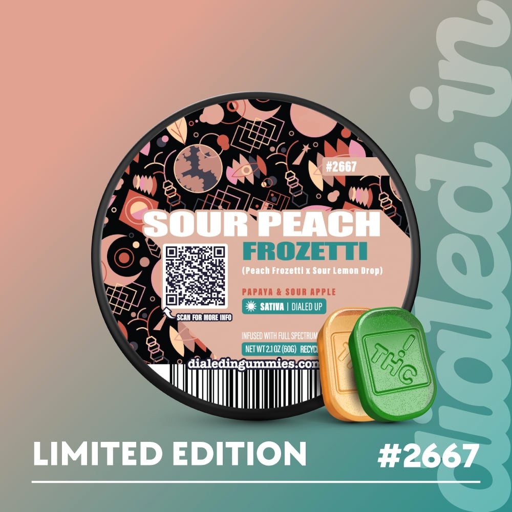 100mg - Sour Peach Frozetti #2667 - Rosin Gummies (10pk)