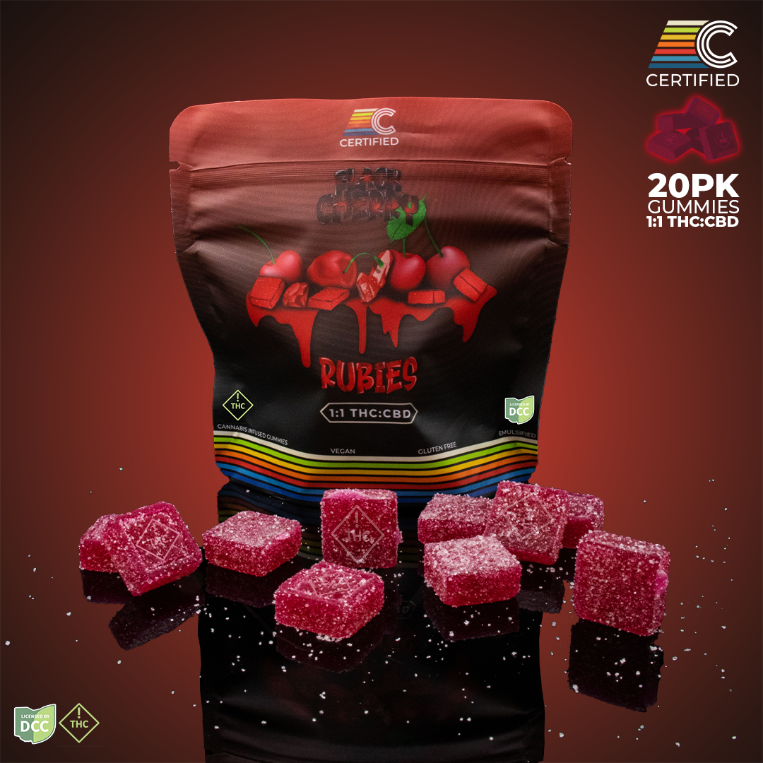 Certified Cultivators - Black Cherry Rubies 1 1 - Gummies - 100mg CBD / 100mg THC - 20pk