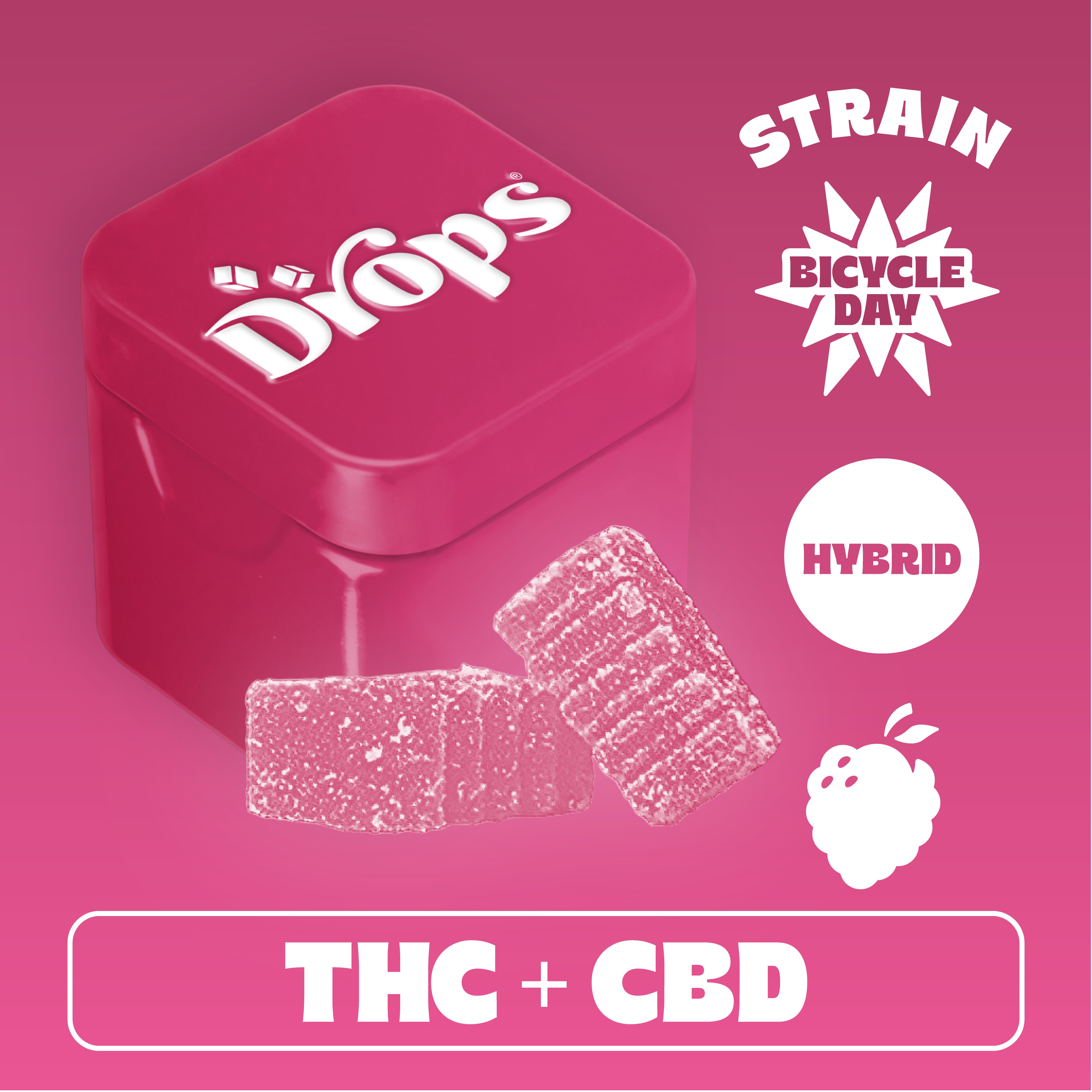 Raspberry - 2pc - Bicycle Day - Hybrid (100mg THC + 50mg CBD)