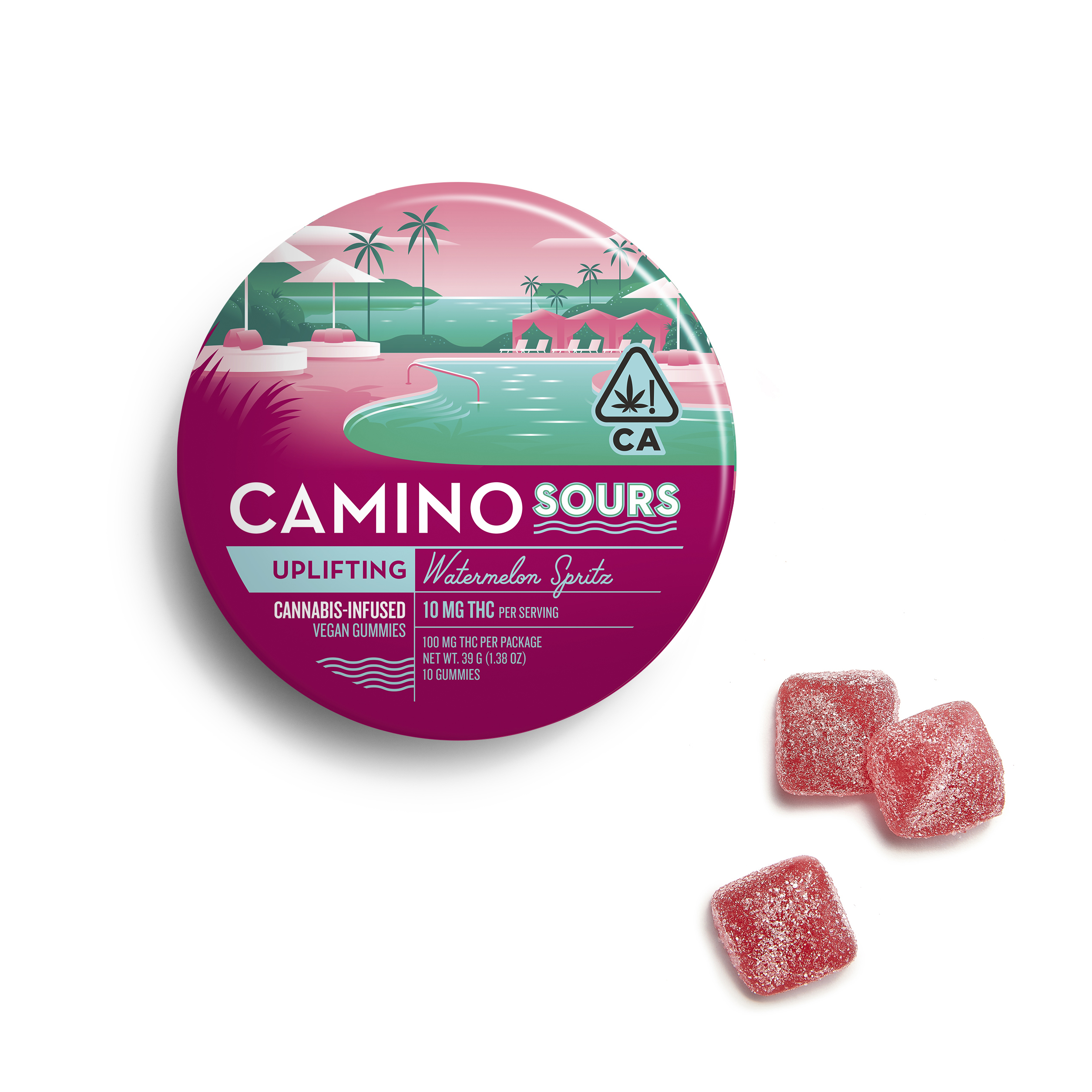 10mg Camino Sours 'Uplifting' Watermelon Spritz Gummies 100mg THC total