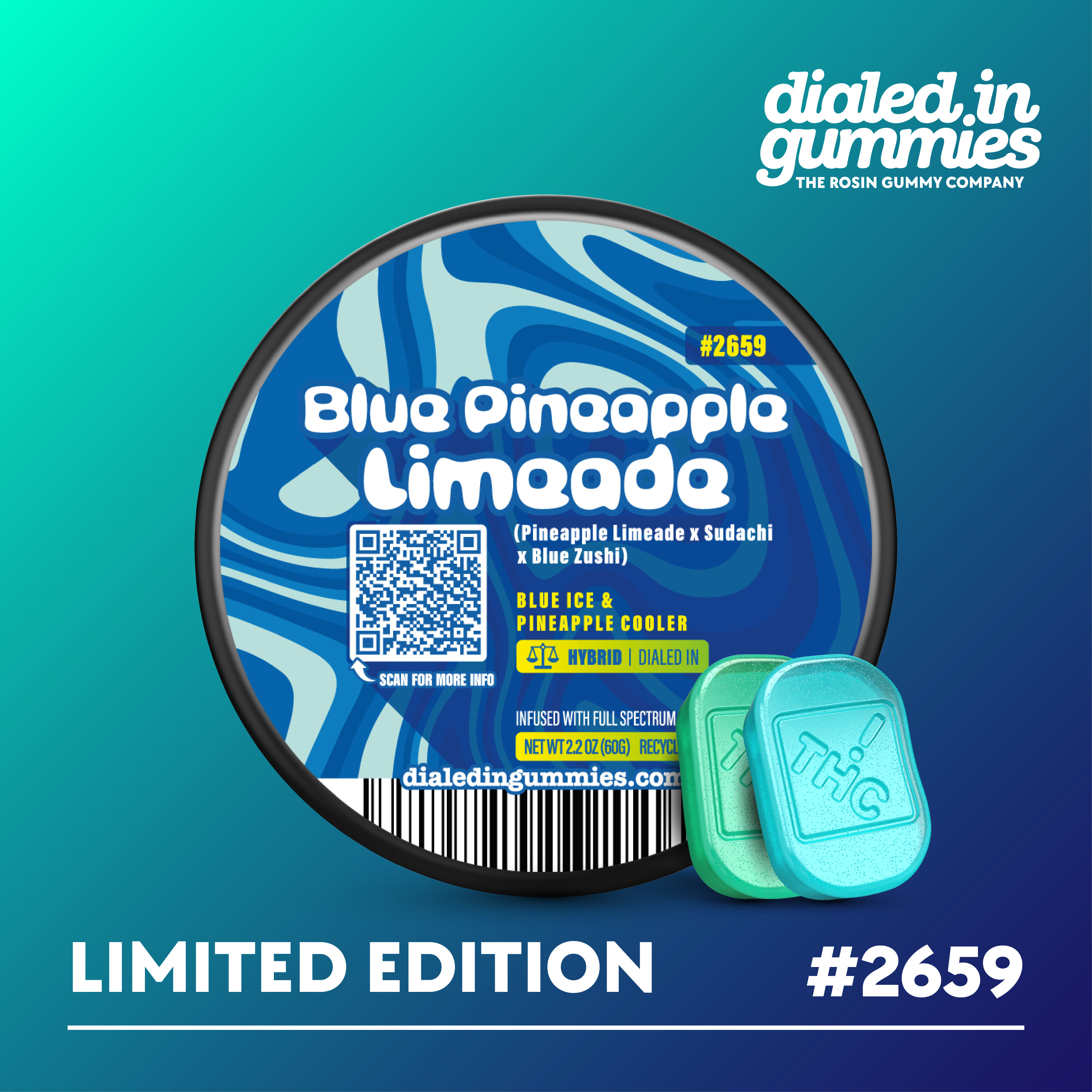 100mg - Blue Pineapple Limeade #2659 - Rosin Gummies (10pk)