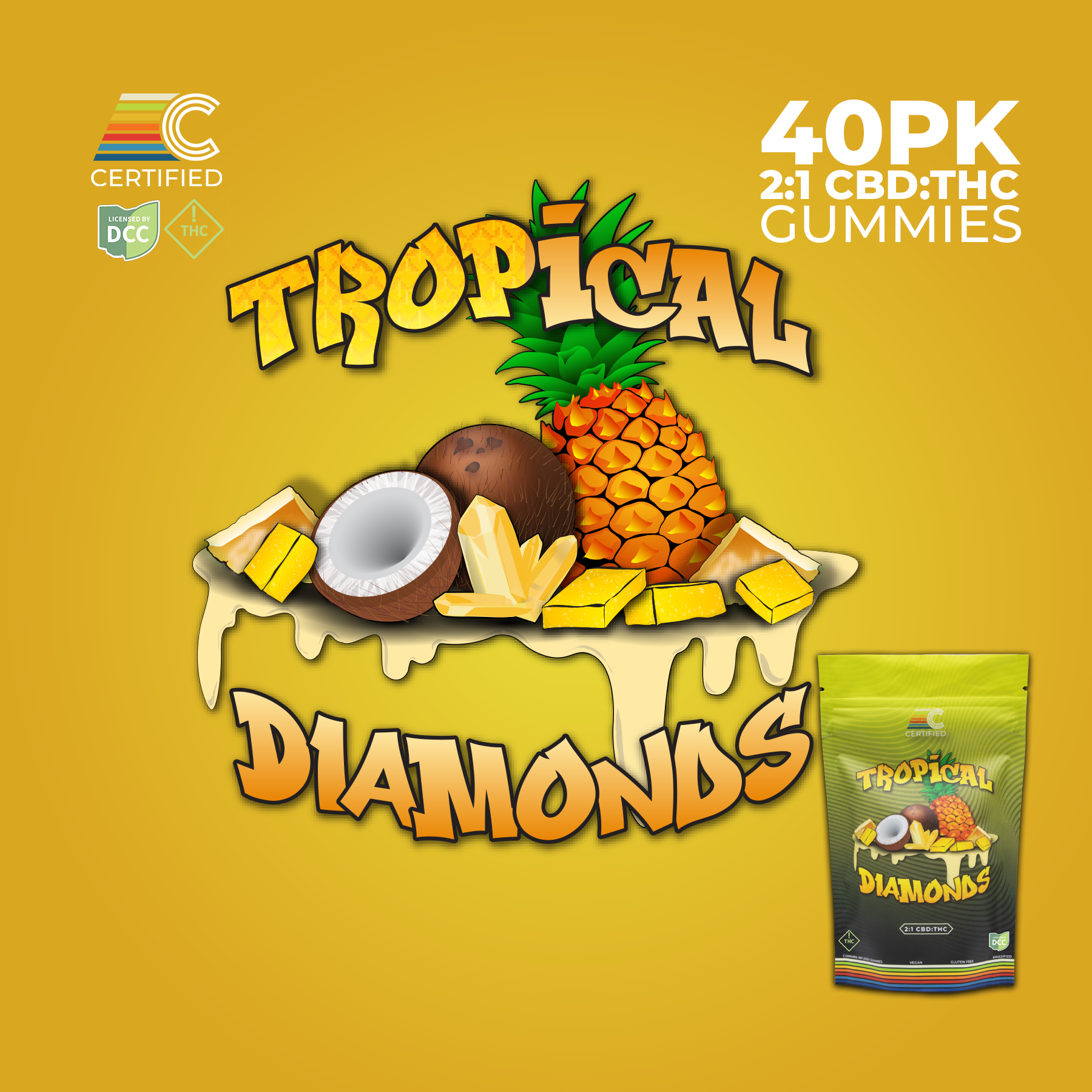 CERTIFIED CULTIVATORS - TROPICAL DIAMONDS 2:1 - GUMMIES - [400MG THC/800MG CBD] - 40PK